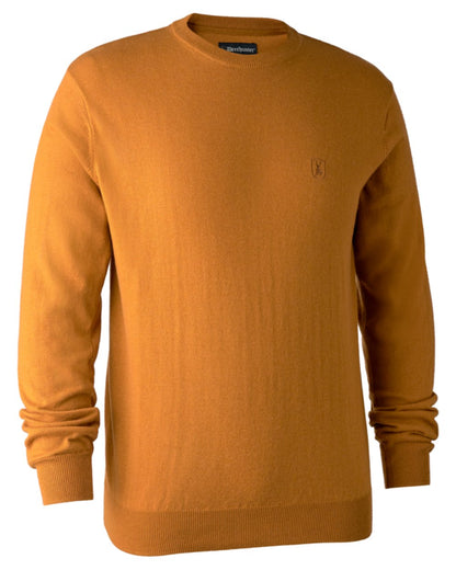 Golden Oak Coloured Deerhunter Kingston Knit O-Neck Jumper | Clearance Colours On A White Background 
