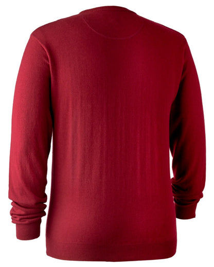 Red Coloured Deerhunter Kingston Knit O-Neck Jumper | Clearance Colours On A White Background 