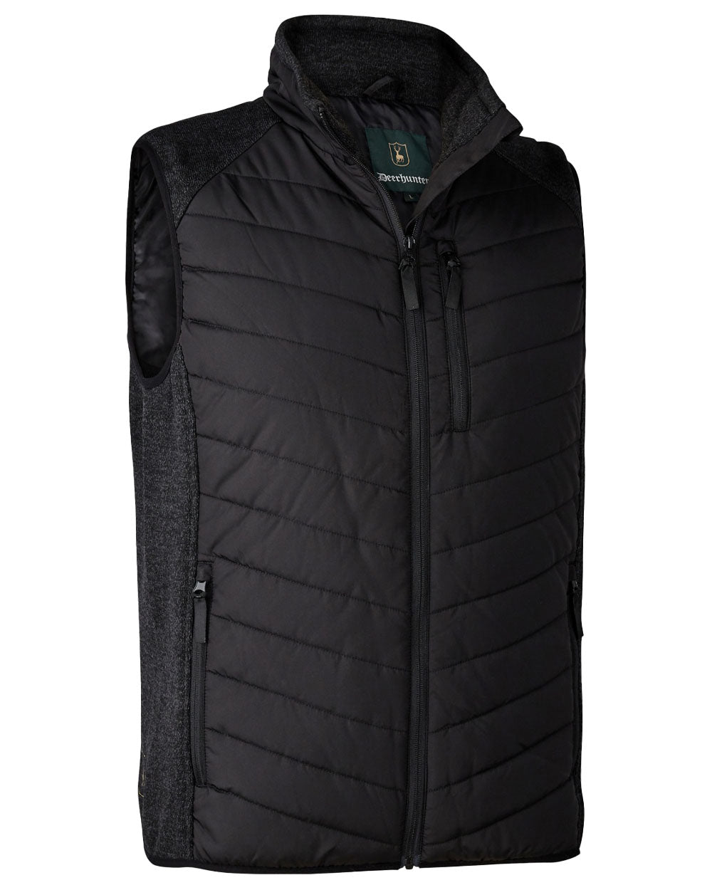 Black coloured Deerhunter Moor Padded Waistcoat with Knit on White background 