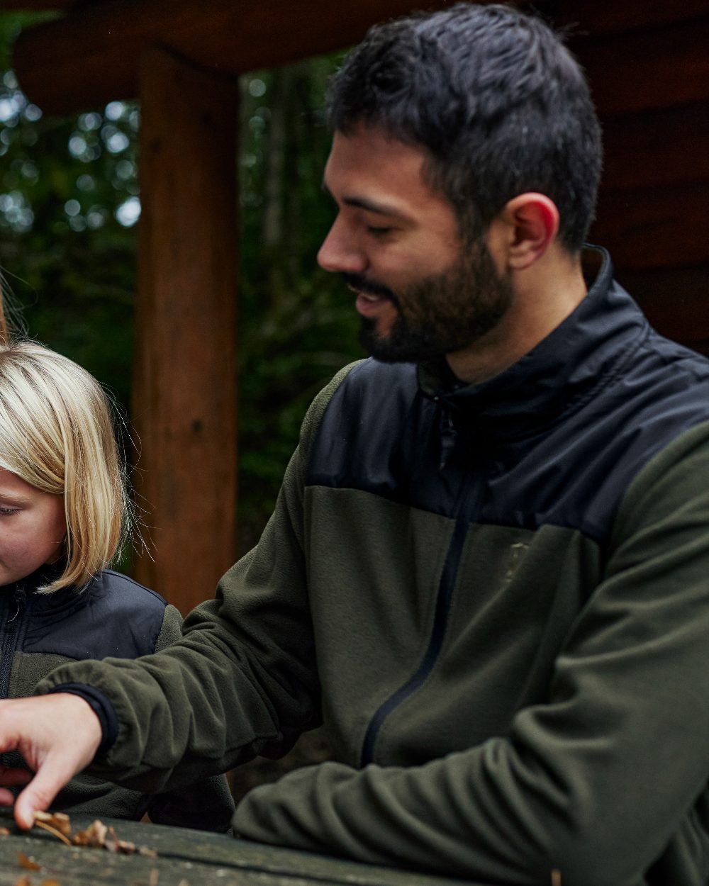 Rifle Green coloured Deerhunter Northward Fleece Jacket on Forest background