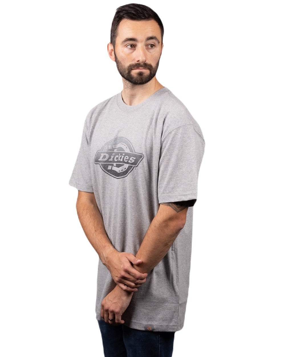 Heather Grey Coloured Dickies Mens Short Sleeve Logo Graphic T-Shirt 2 on White Background