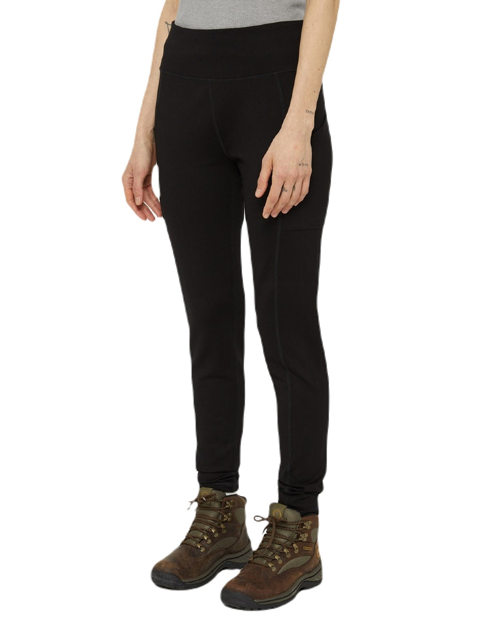 Black Coloured Dickies Womens Double Pocket Leggings on White Background