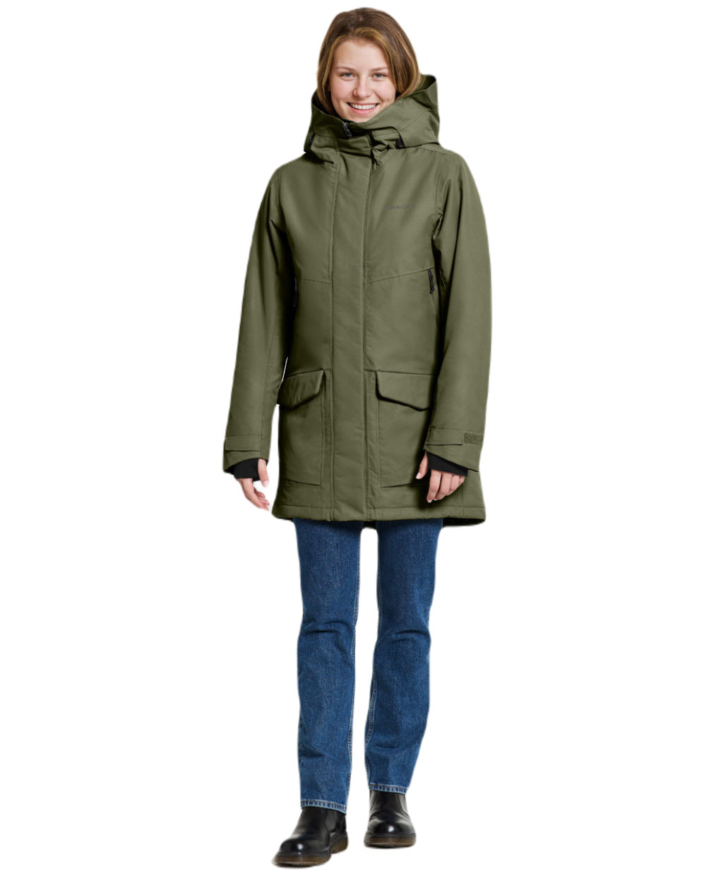 Deep Green Coloured Didriksons Frida Womens Parka 7 On A White Background