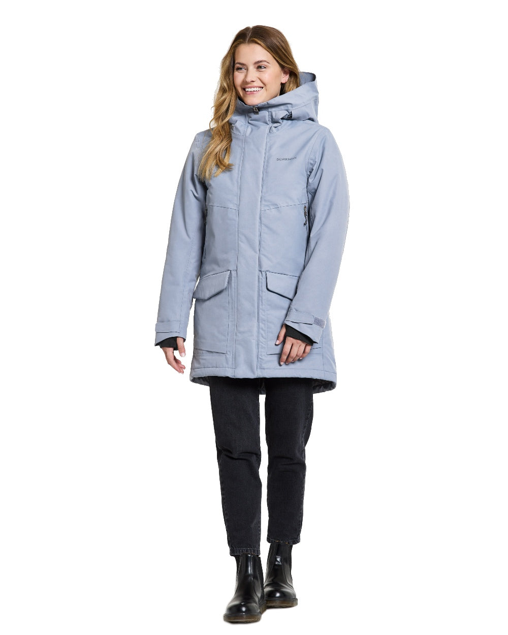 Glacial Blue Coloured Didriksons Frida Womens Parka 7 On A White Background