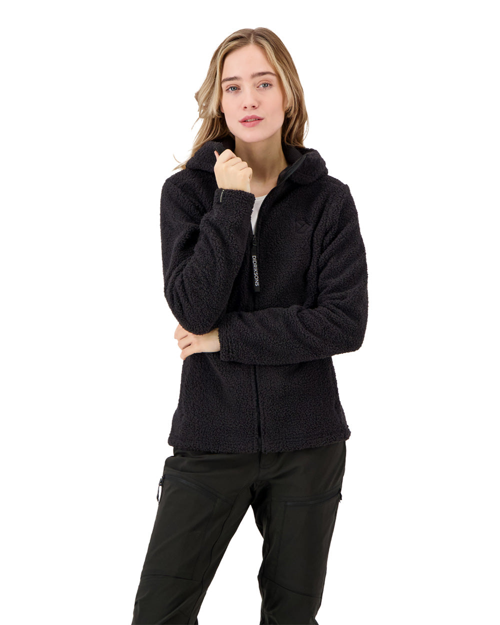 Black coloured Didriksons Anniken Womens Full Zip Fleece on White background 