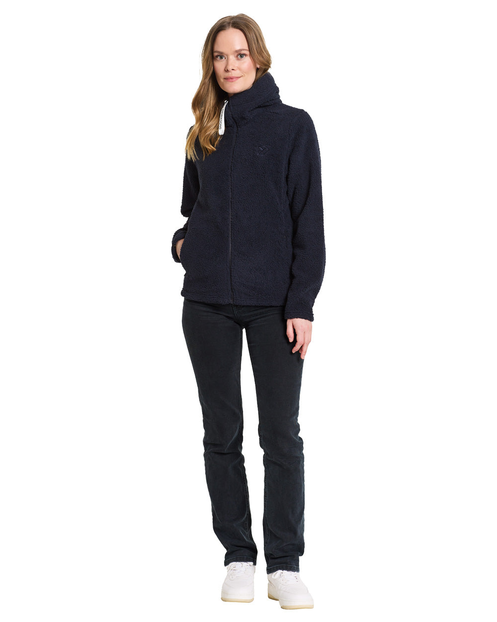 Dark Night Blue coloured Didriksons Anniken Womens Full Zip Fleece on White background