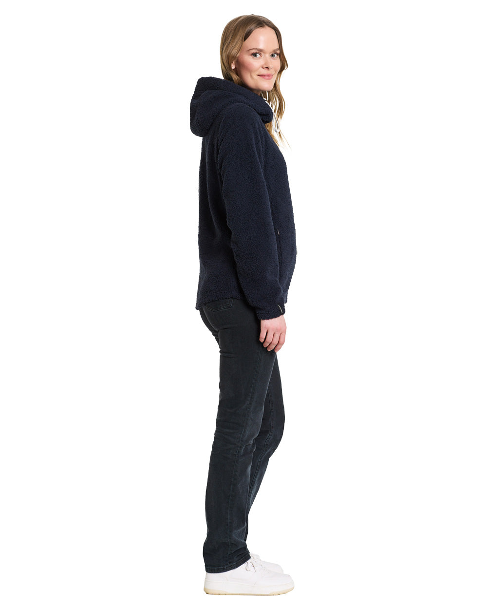 Dark Night Blue coloured Didriksons Anniken Womens Full Zip Fleece on White background