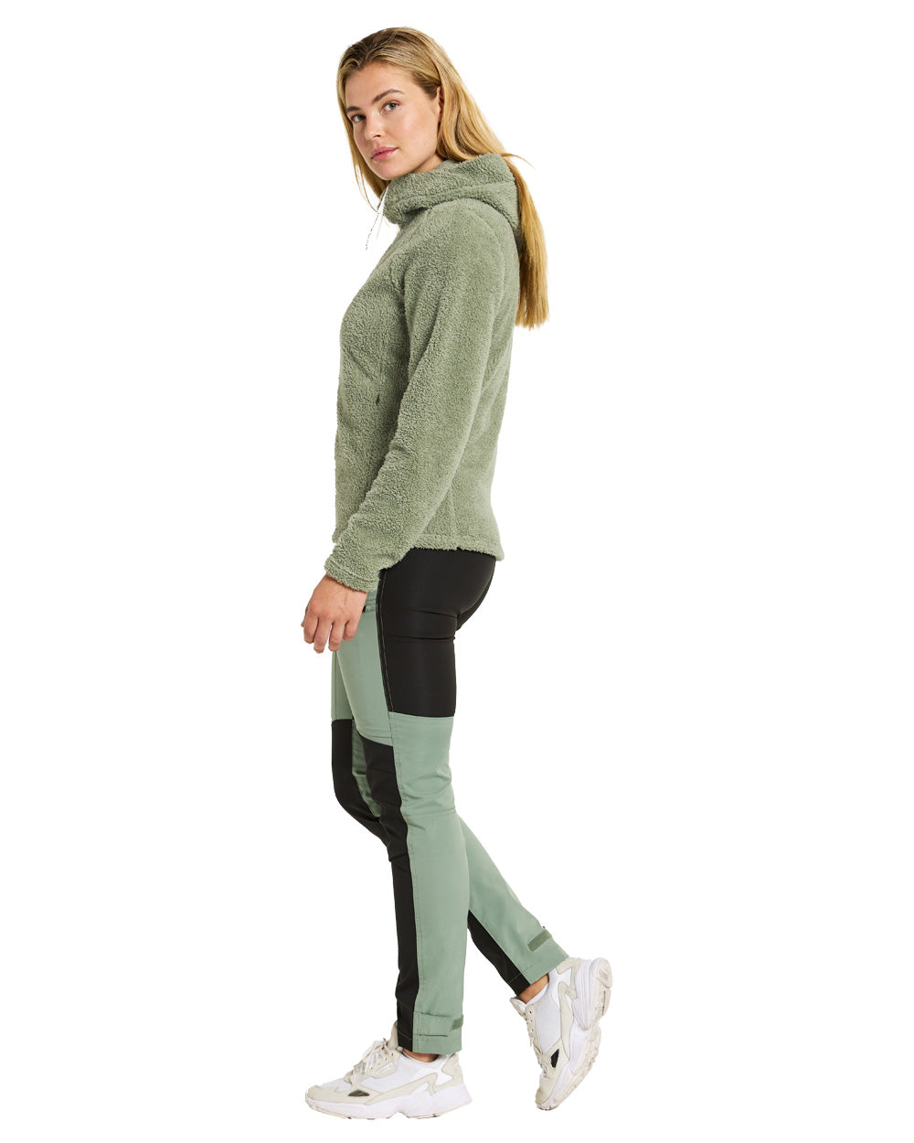 Light Moss coloured Didriksons Anniken Womens Full Zip Fleece on White background