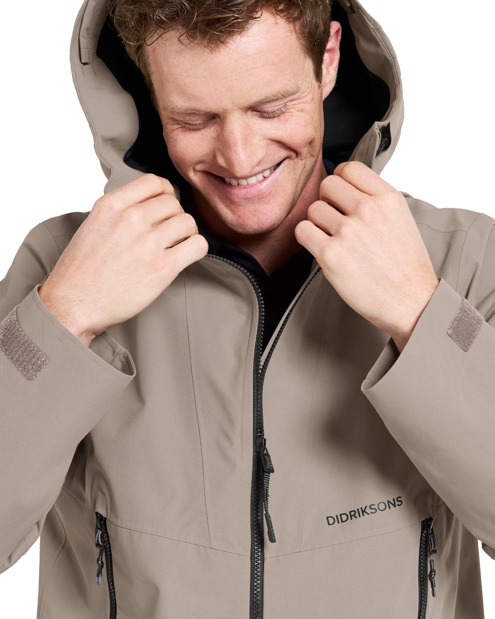 Ash Brown Coloured Didriksons Basil Unisex Waterproof Jacket 4 on White Background