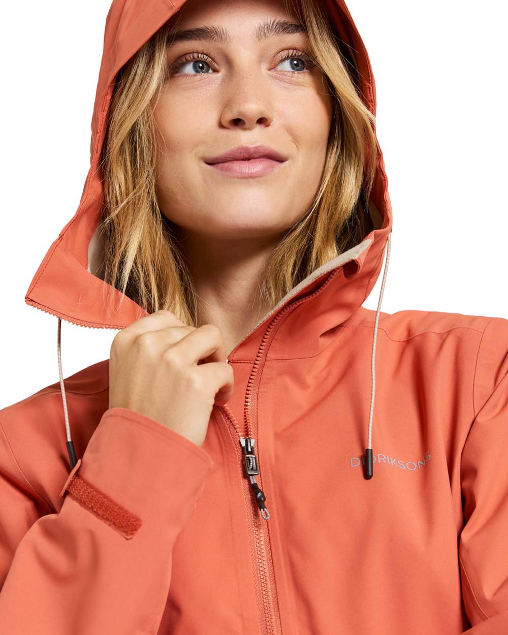Brique Red coloured Didriksons Bea Womens Parka on White background 