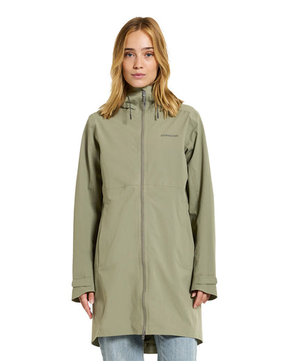 Dusty Olive coloured Didriksons Womens Bea Parka on White Background 