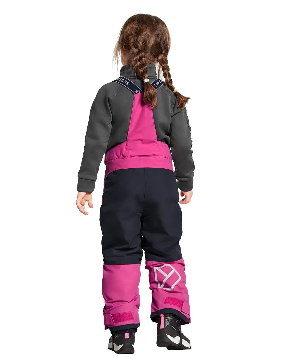 Plastic Pink Coloured Didriksons Bjornen Childrens Pants On A White Background 
