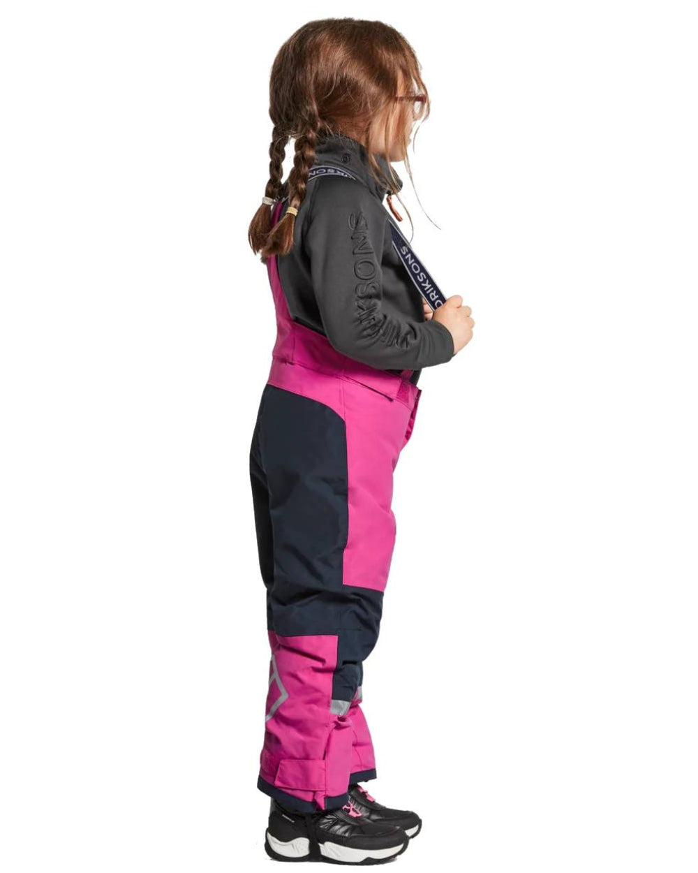 Plastic Pink Coloured Didriksons Bjornen Childrens Pants On A White Background