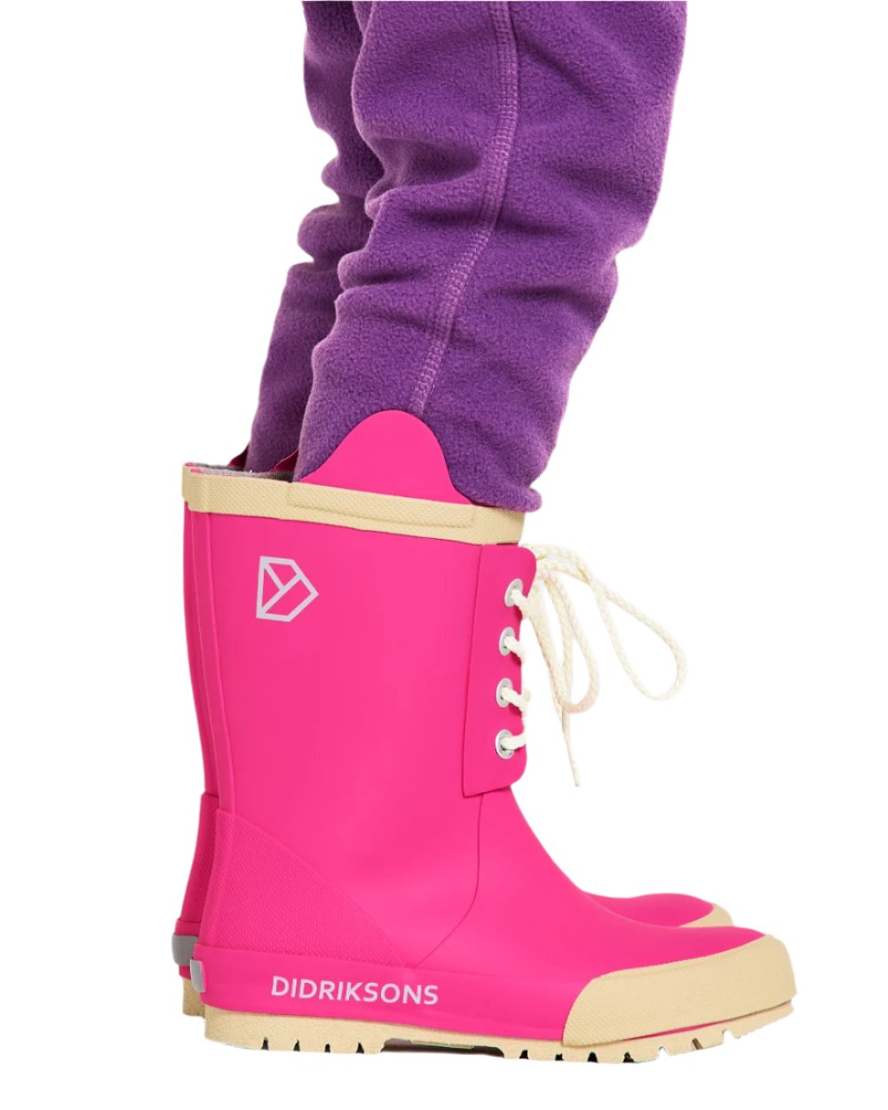Plastic Pink Coloured Didriksons Childrens Splashman Boots On A White Background