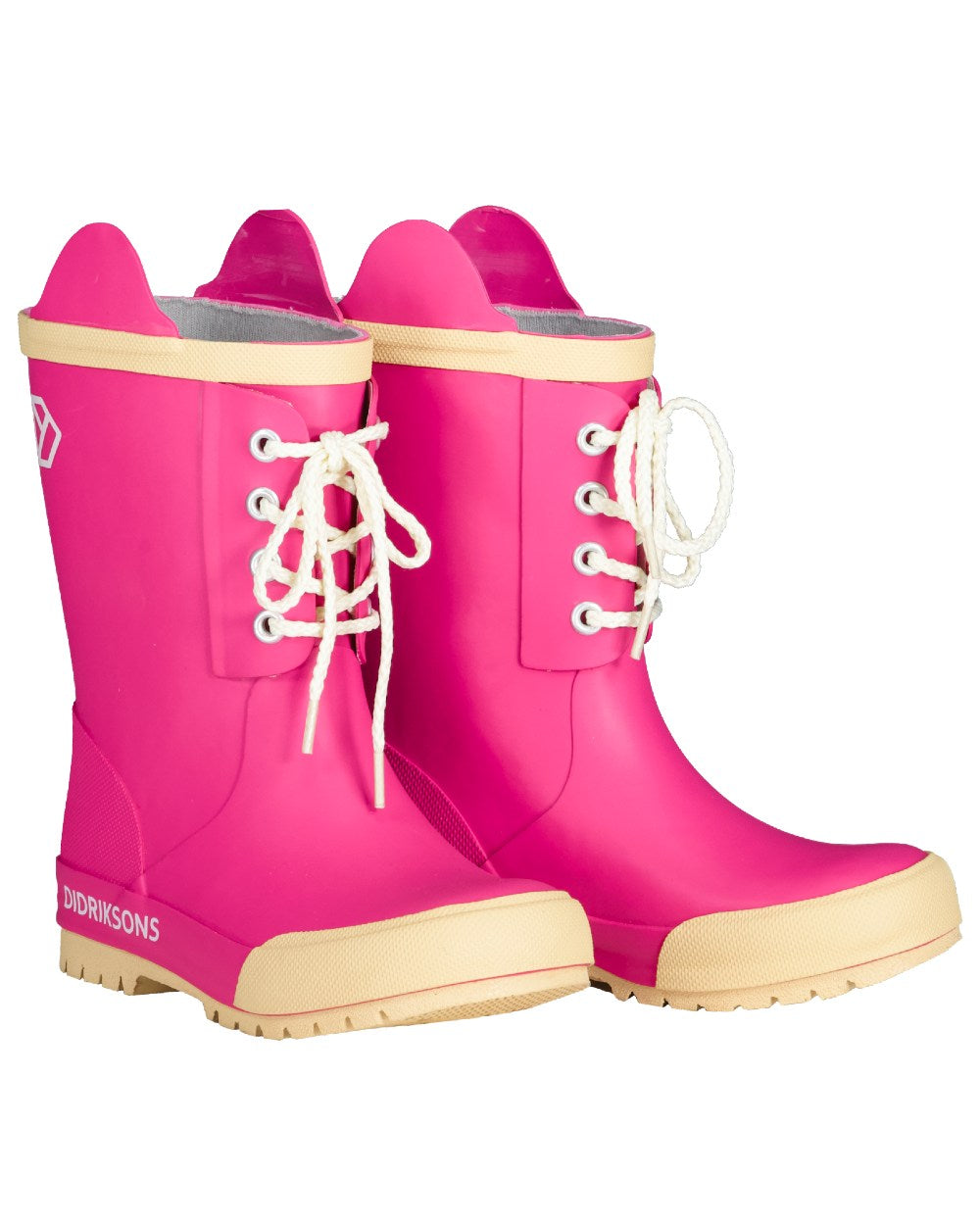 Plastic Pink Coloured Didriksons Childrens Splashman Boots On A White Background