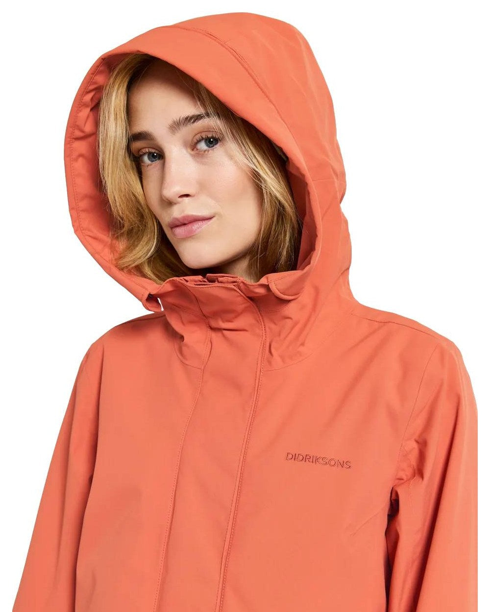 Brique Red Coloured Didriksons Edith Parka On A White Background 