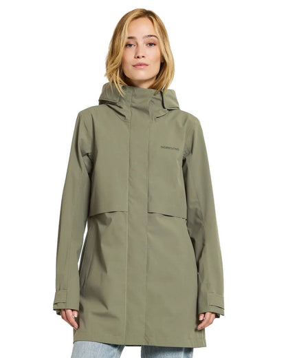 Dusty Olive Coloured Didriksons Edith Parka On A White Background 