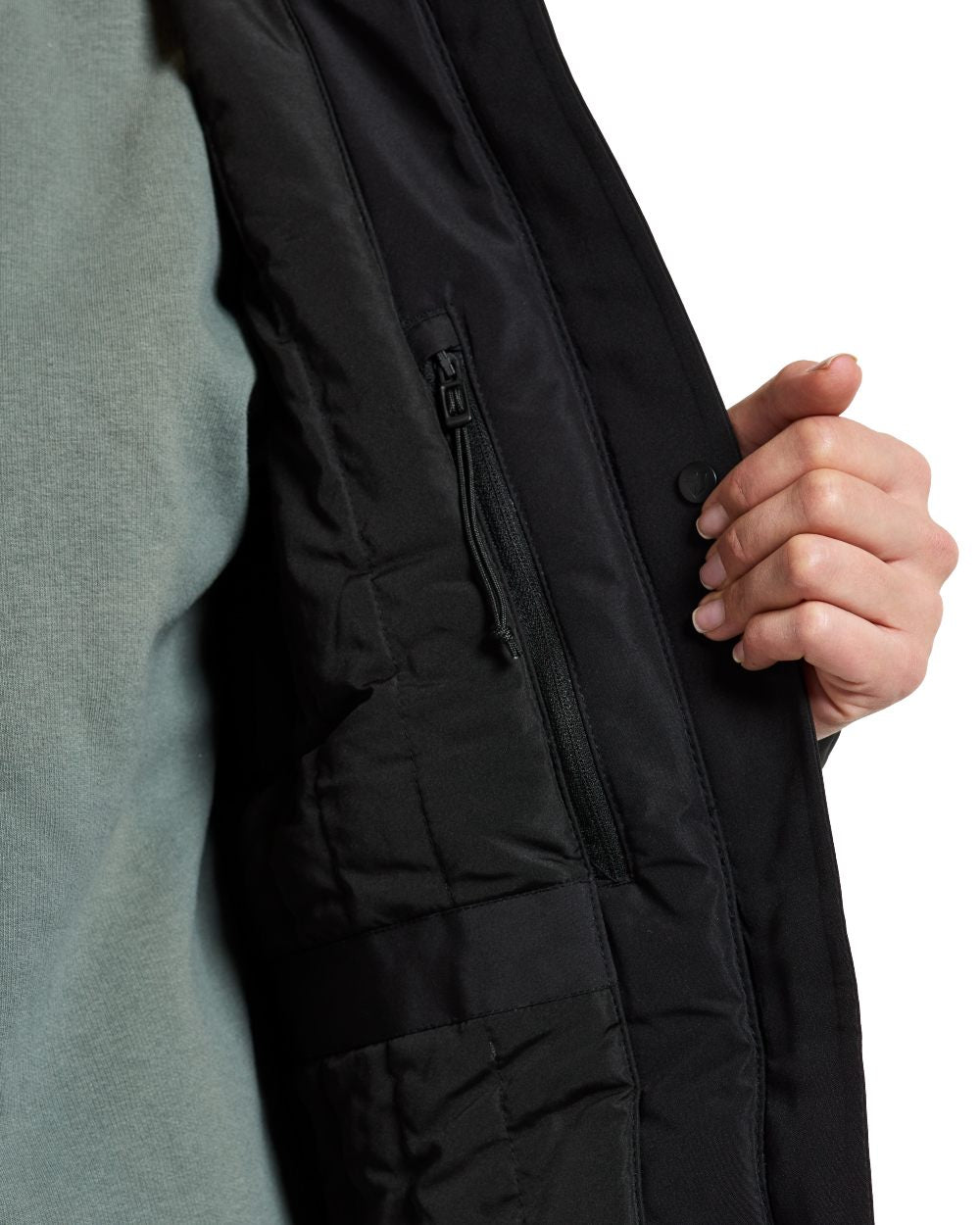 Black Coloured Didriksons Erika Ladies Padded Waterproof Parka 3 On A White Background