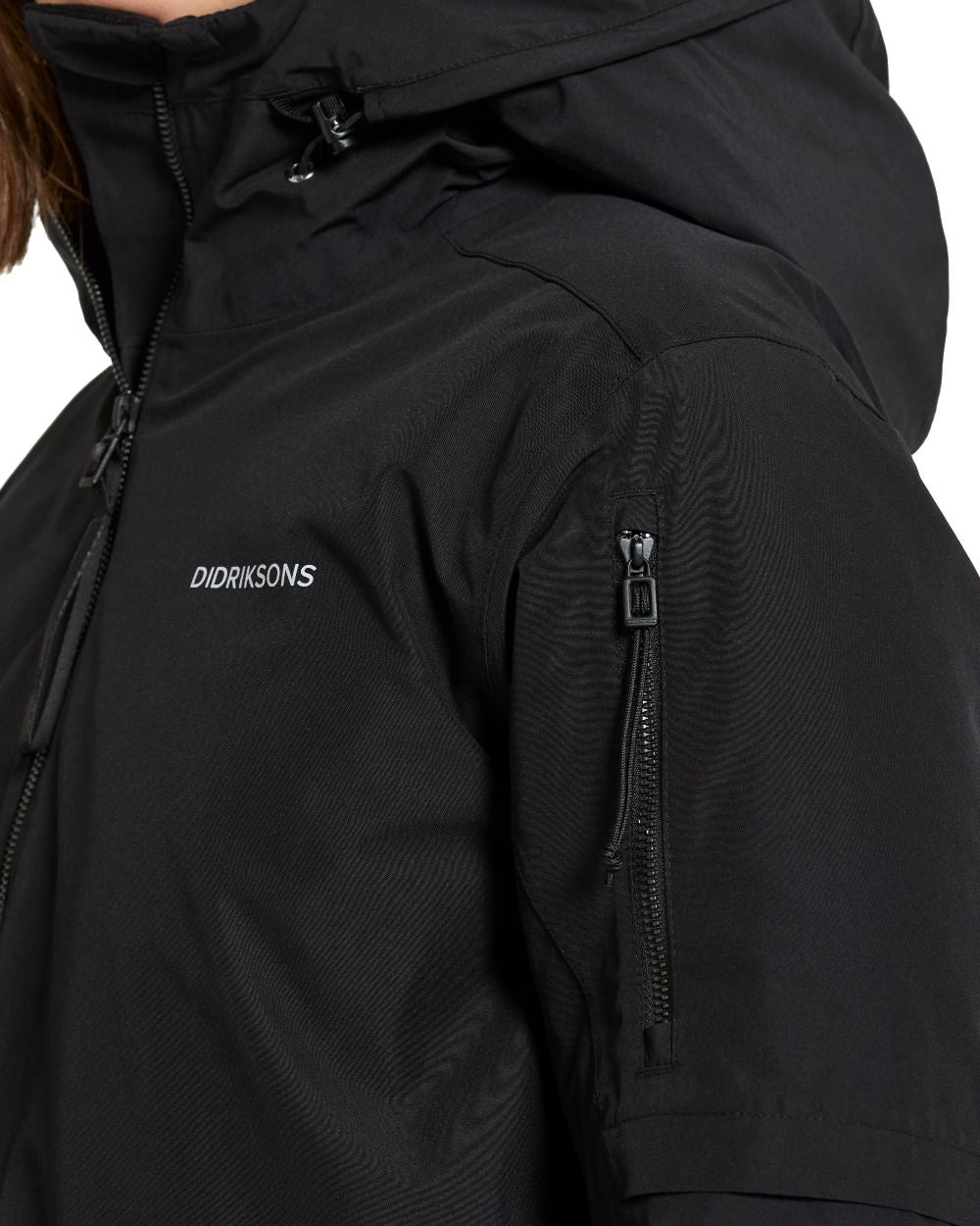 Black Coloured Didriksons Erika Ladies Padded Waterproof Parka 3 On A White Background