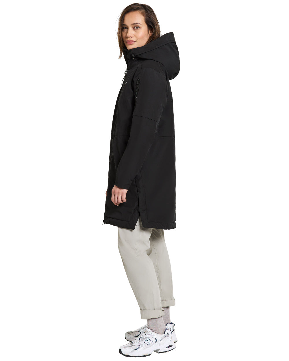 Black Coloured Didriksons Erika Ladies Padded Waterproof Parka 3 On A White Background