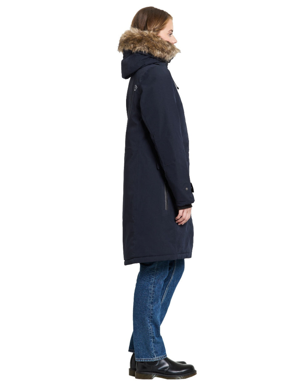 Dark Night Blue Coloured Didriksons Erika Ladies Padded Waterproof Parka 3 On A White Background