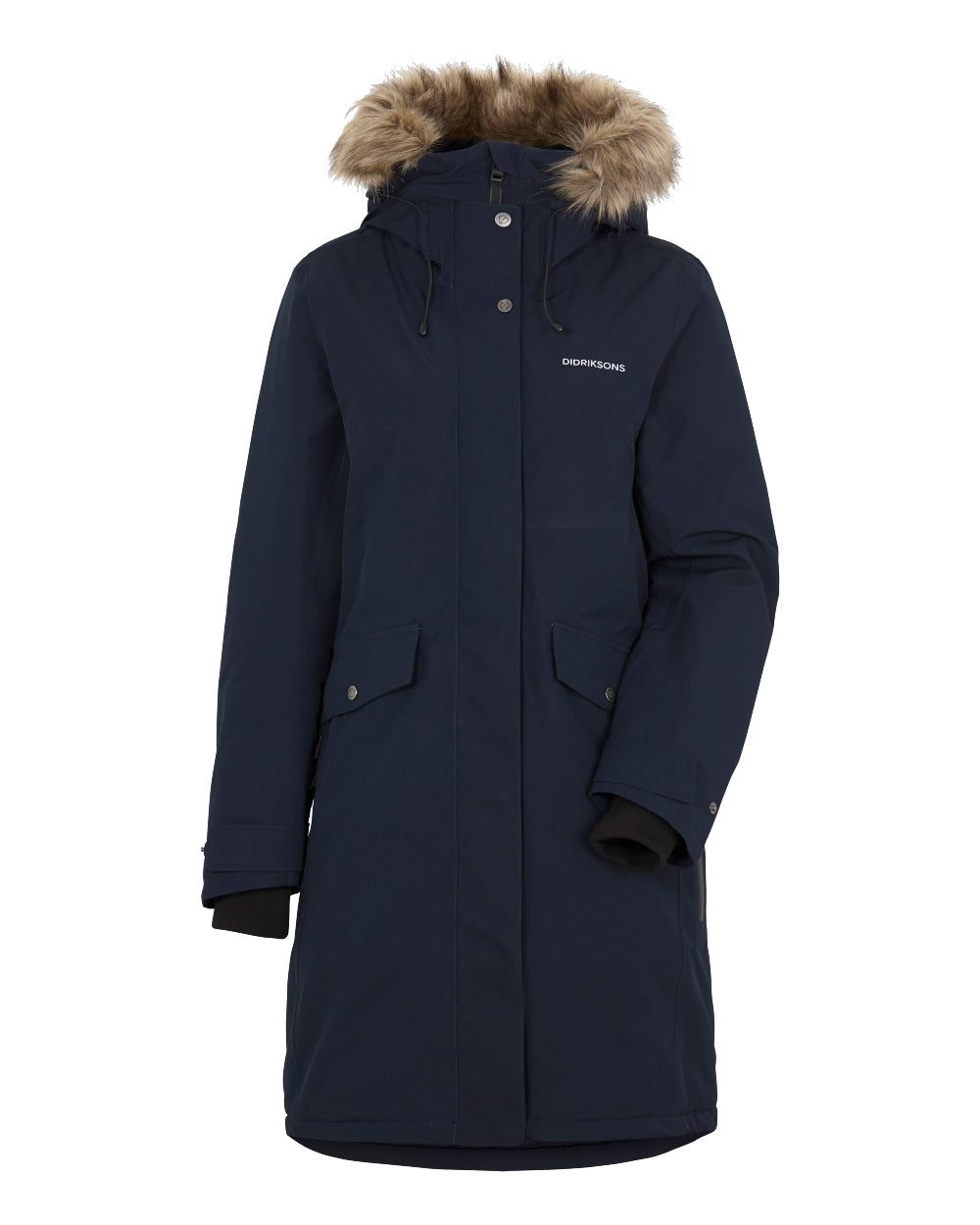 Dark Night Blue Coloured Didriksons Erika Ladies Padded Waterproof Parka 3 On A White Background