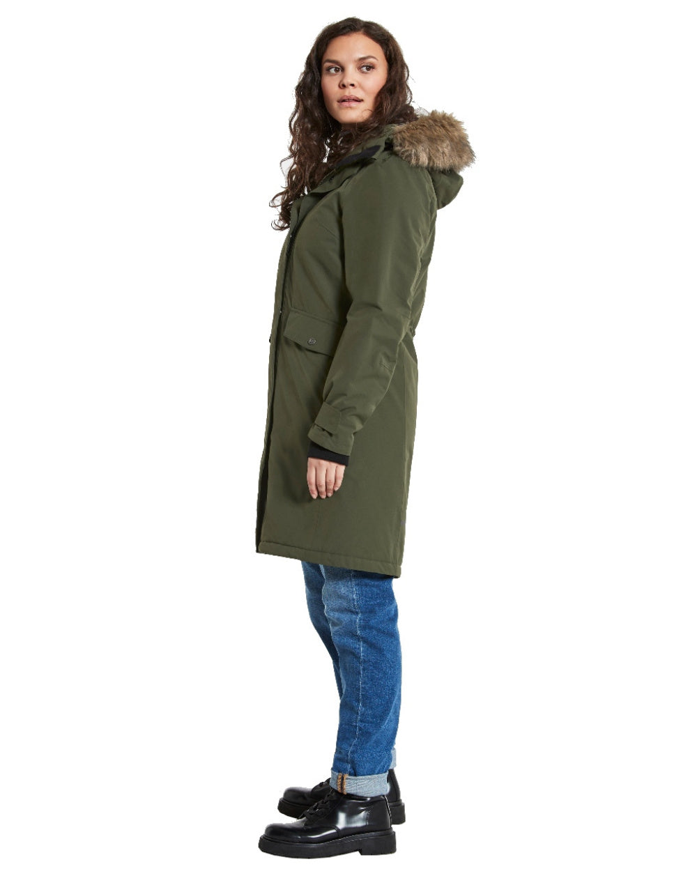 Deep Green Coloured Didriksons Erika Ladies Padded Waterproof Parka 3 On A White Background