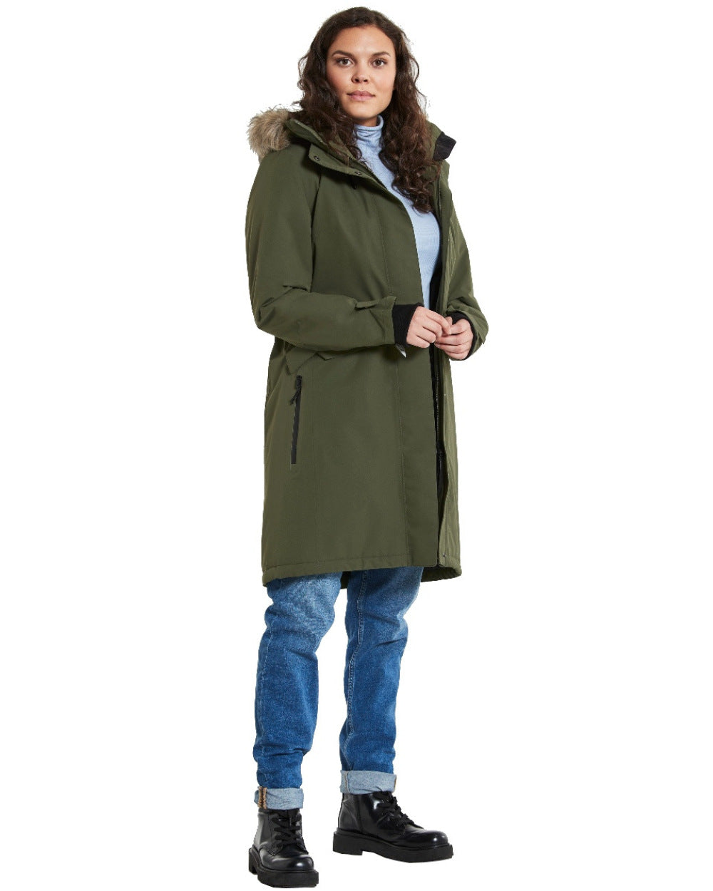 Deep Green Coloured Didriksons Erika Ladies Padded Waterproof Parka 3 On A White Background