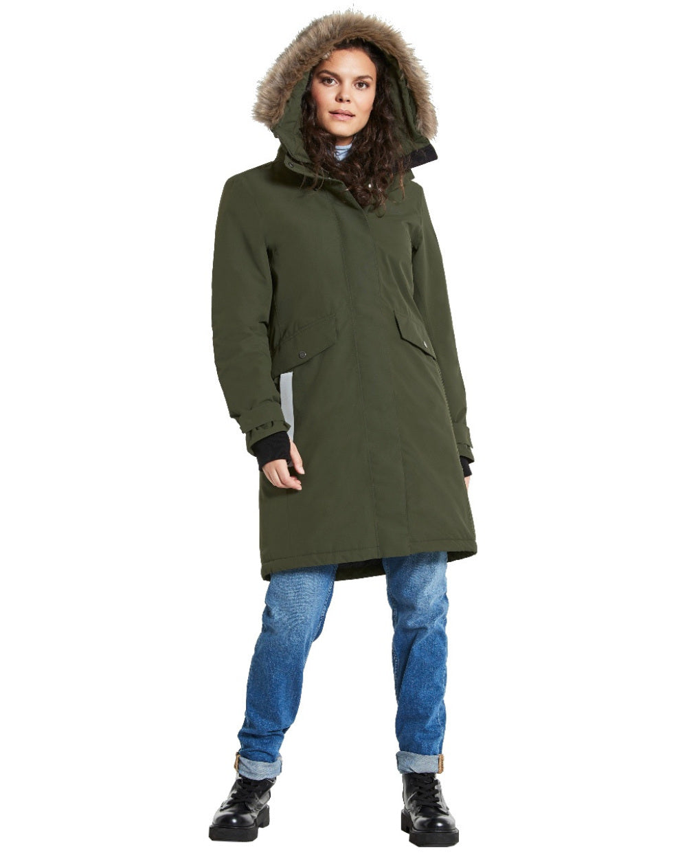 Deep Green Coloured Didriksons Erika Ladies Padded Waterproof Parka 3 On A White Background