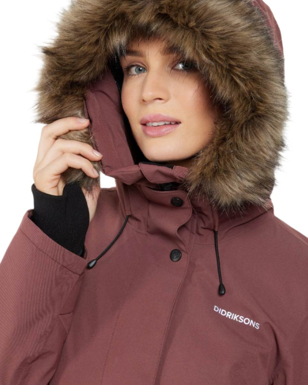 Old Rust Coloured Didriksons Erika Ladies Padded Waterproof Parka 3 On A White Background