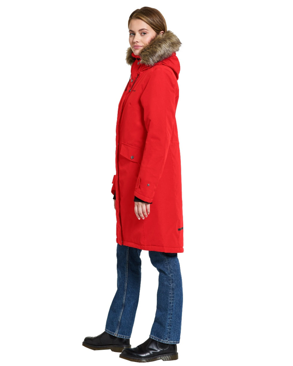 Pomme Red Coloured Didriksons Erika Ladies Padded Waterproof Parka 3 On A White Background