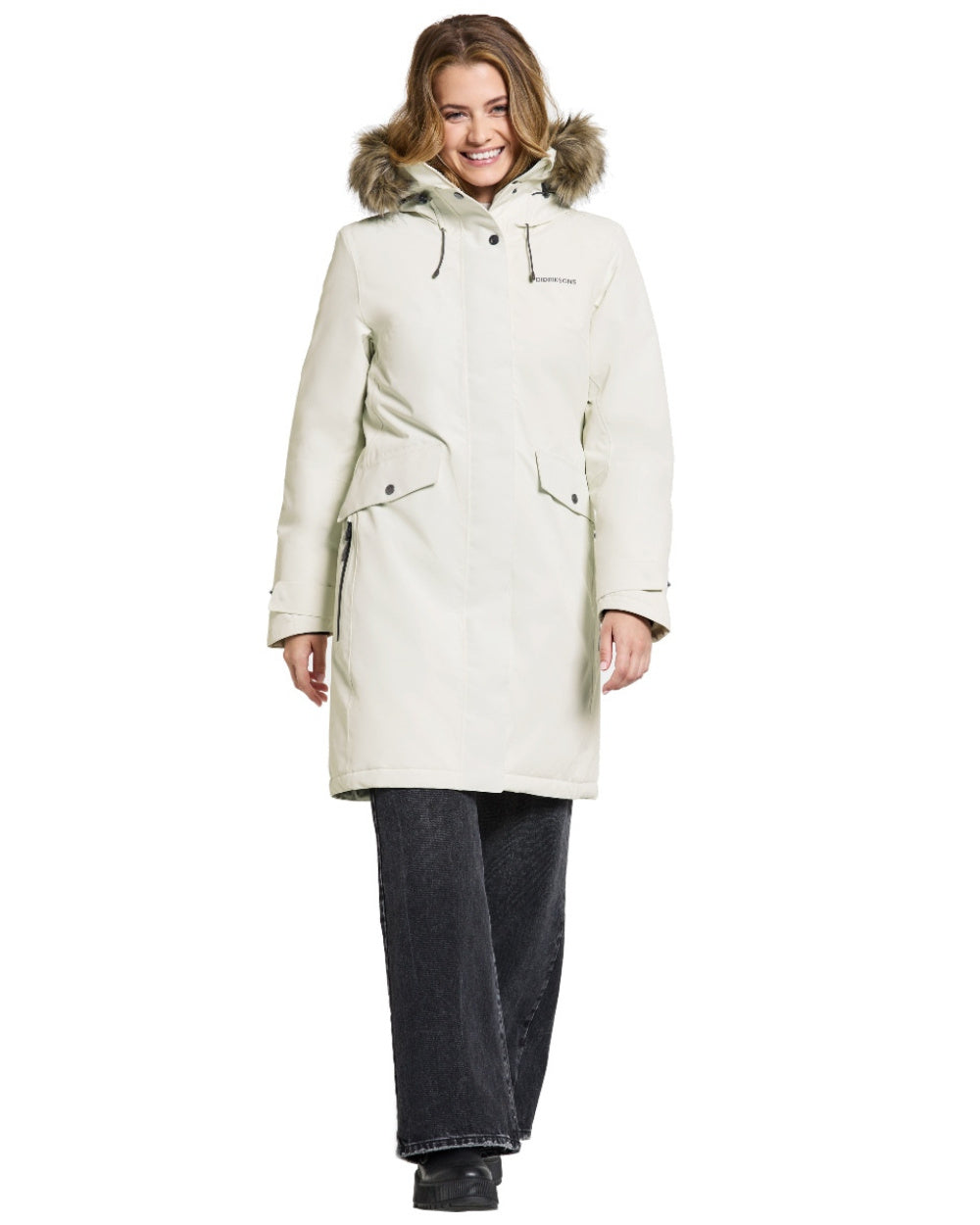 White Foam Coloured Didriksons Erika Ladies Padded Waterproof Parka 3 On A White Background