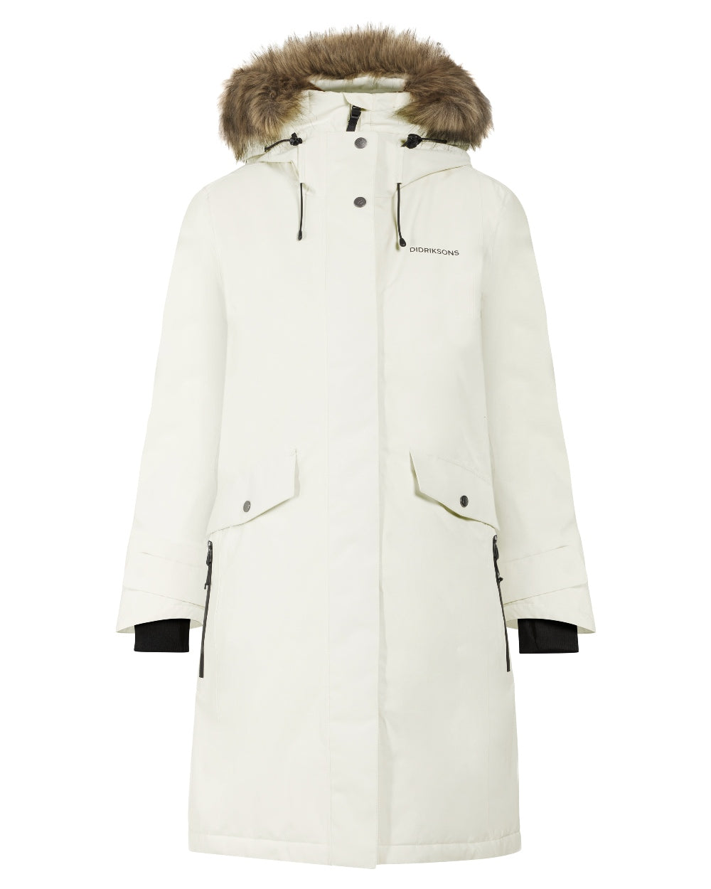 White Foam coloured Didriksons Erika Ladies Padded Waterproof Parka 3 on white background