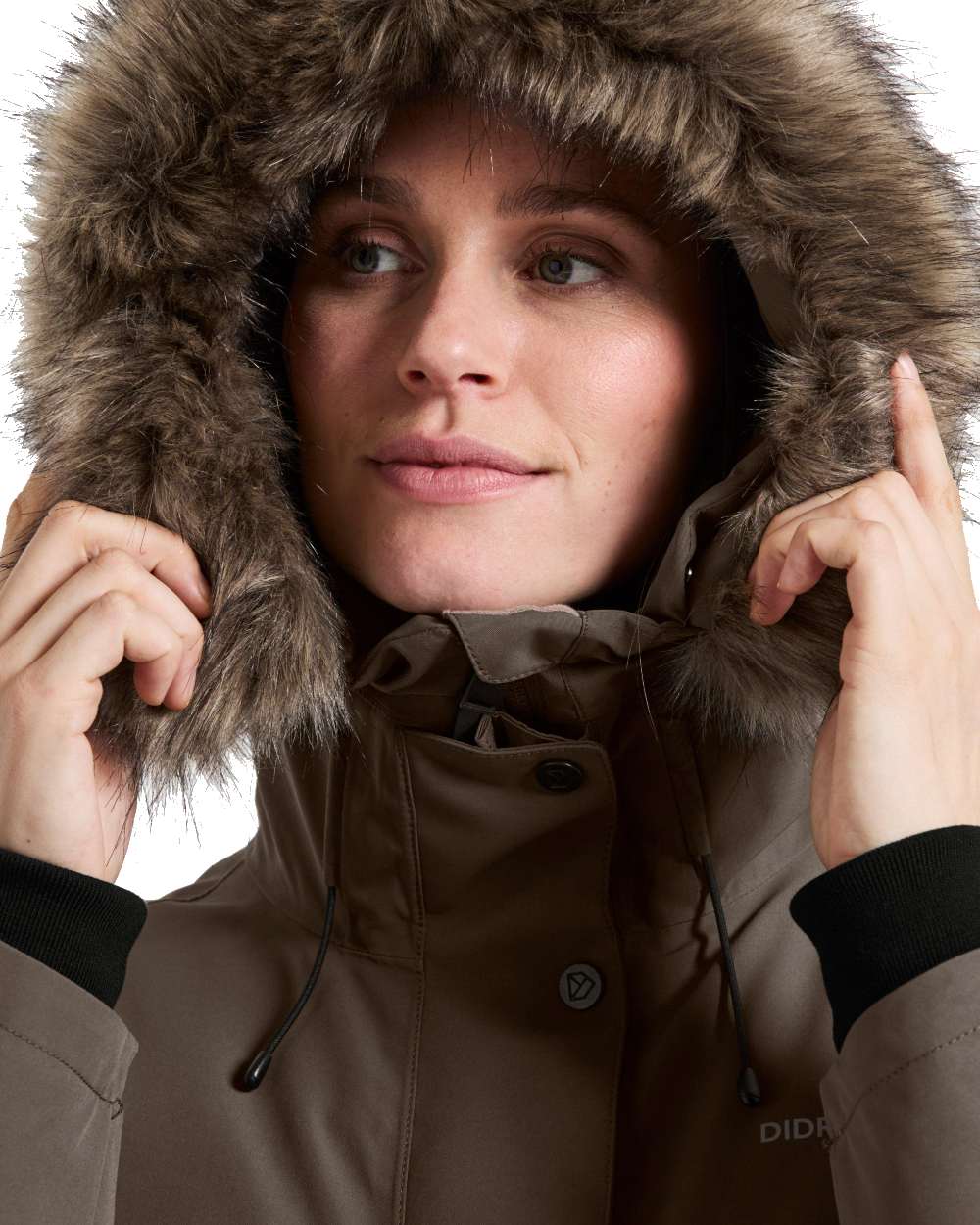 Mocha Brown Coloured Didriksons Erika Ladies Waterproof Parka 3 on White Background
