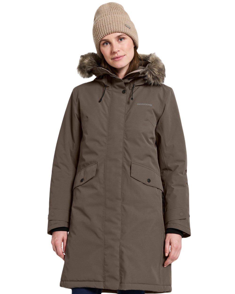 Mocha Brown Coloured Didriksons Erika Ladies Waterproof Parka 3 on White Background