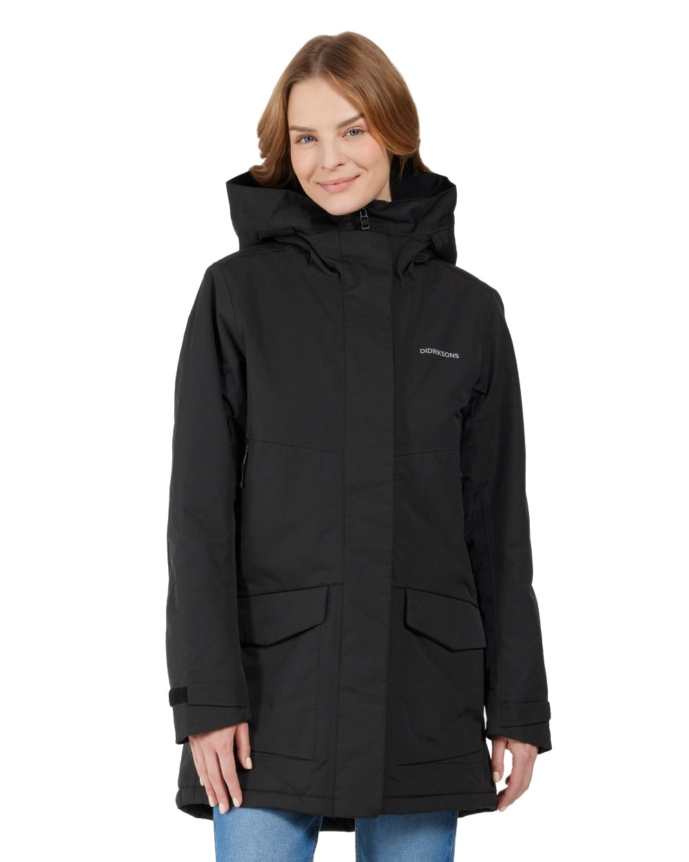 Black coloured Didriksons Frida Womens Parka 7 on white background