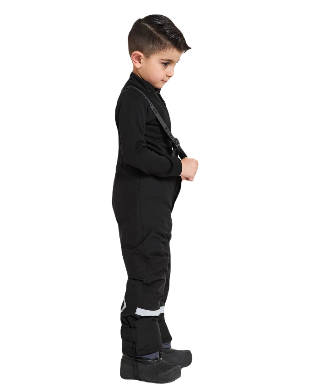 Black Coloured Didriksons Idre Childrens Pants On A White Background
