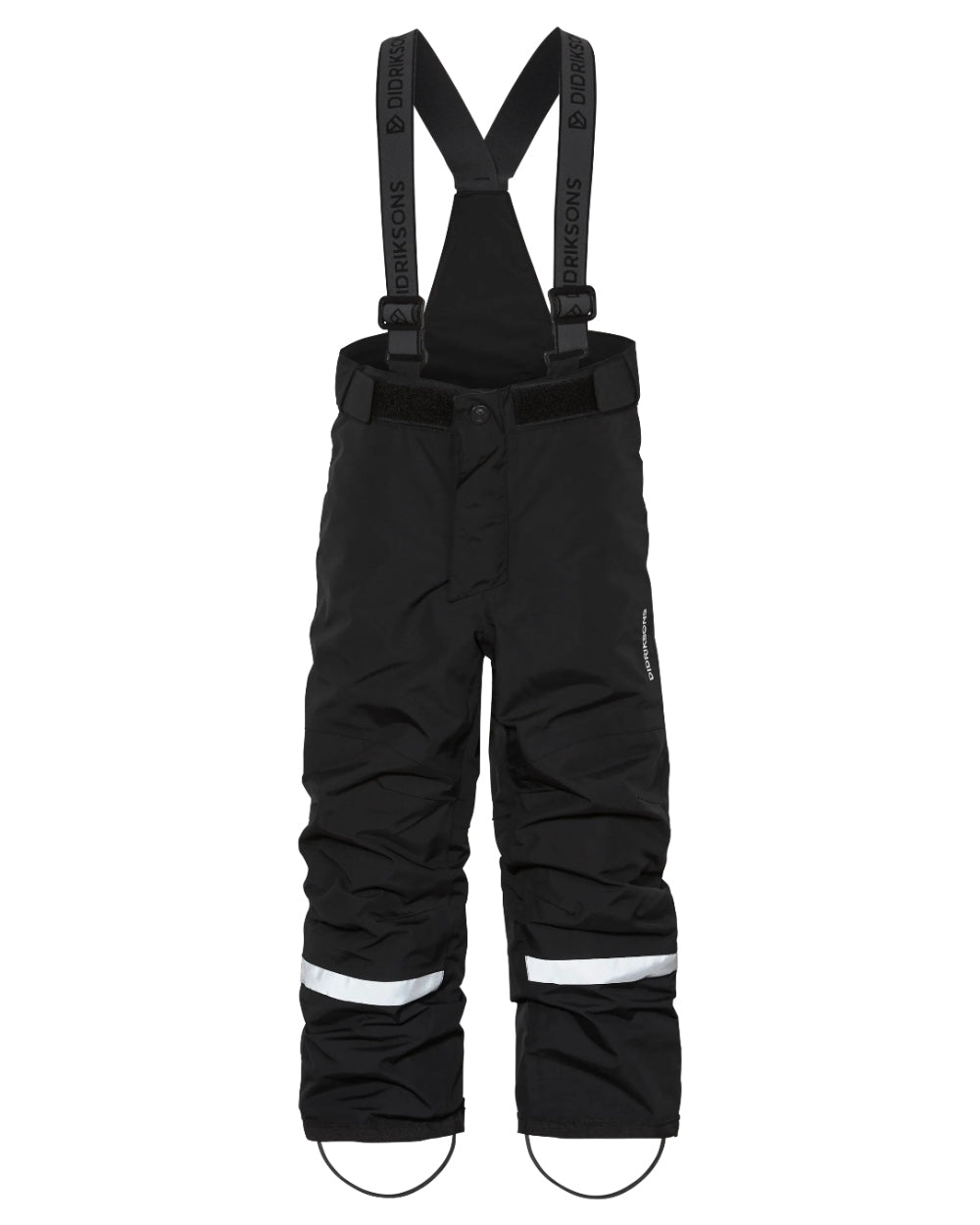 Black Coloured Didriksons Idre Childrens Pants On A White Background