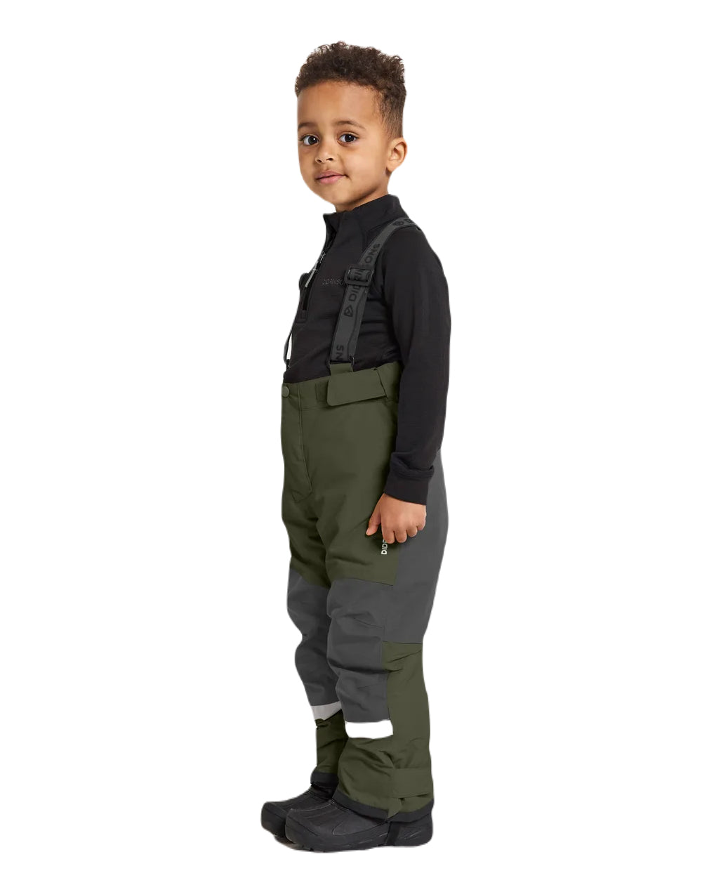 Deep Green Coloured Didriksons Idre Childrens Pants On A White Background