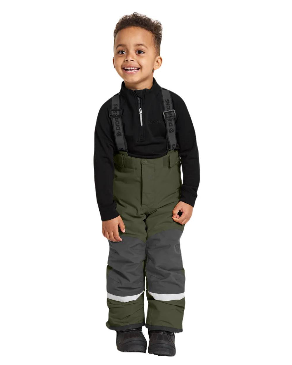 Deep Green Coloured Didriksons Idre Childrens Pants On A White Background