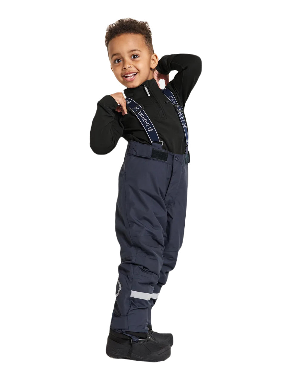 Navy Coloured Didriksons Idre Childrens Pants Pants Galon On A White Background