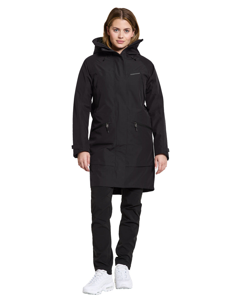 Black coloured Didriksons Womens Parka on White background 