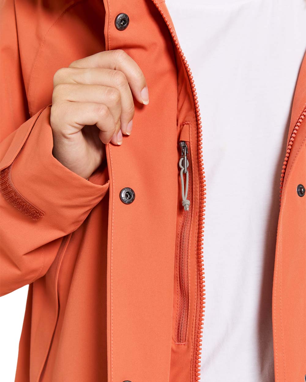 Brique Red coloured Didriksons Womens Parka on White background