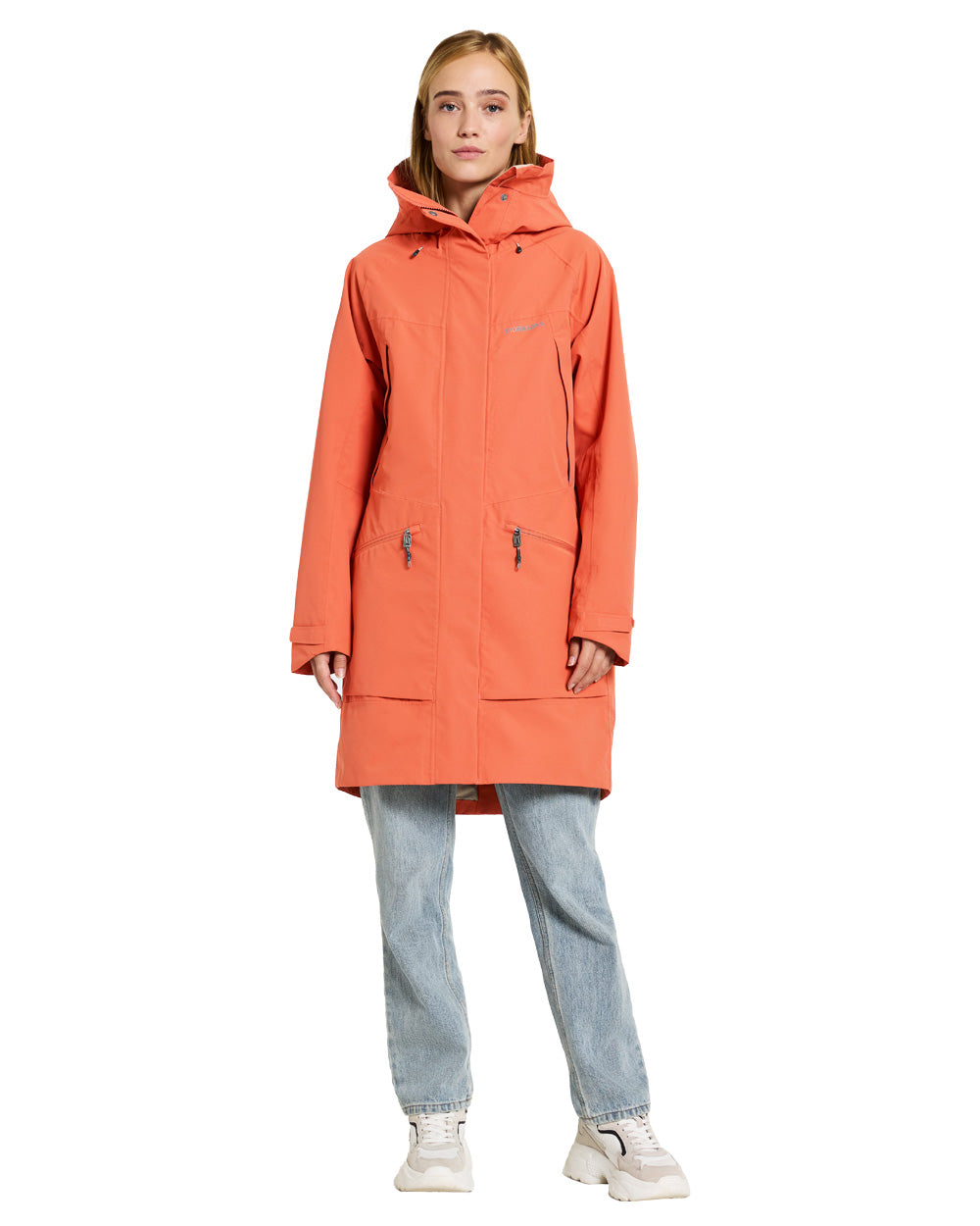 Brique Red coloured Didriksons Womens Parka on White background