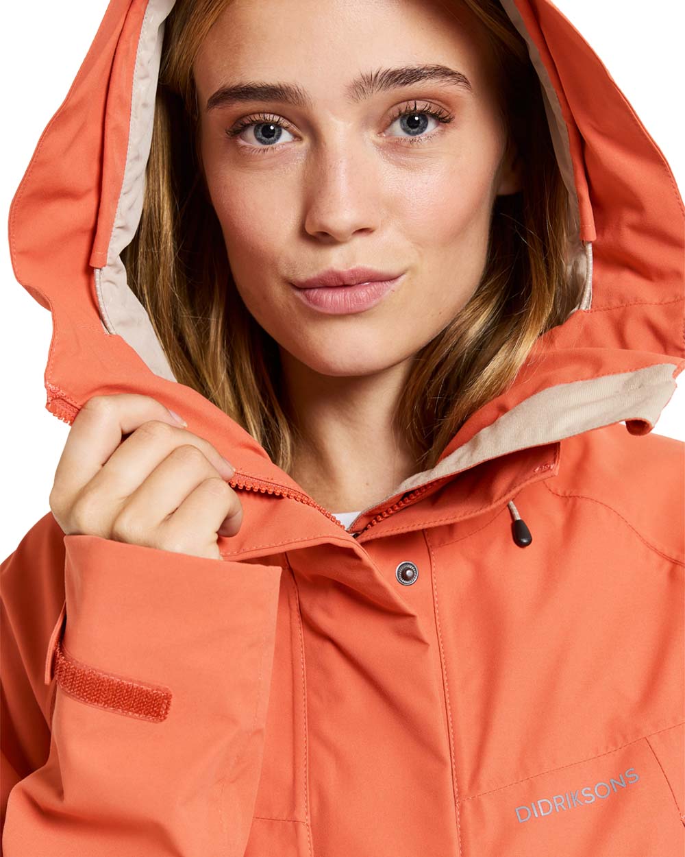 Brique Red coloured Didriksons Womens Parka on White background
