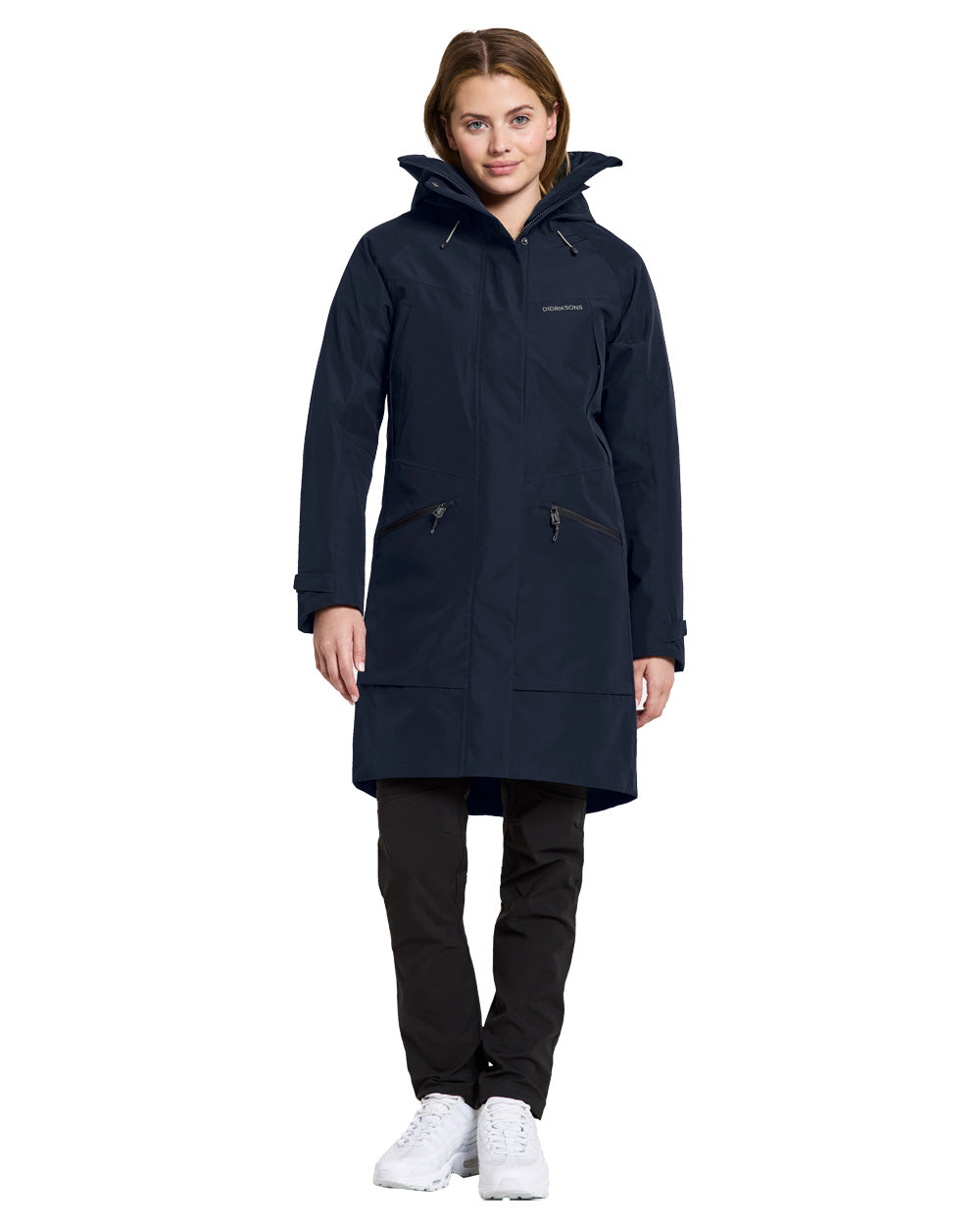 Dark Night Blue coloured Didriksons Womens Parka on White background
