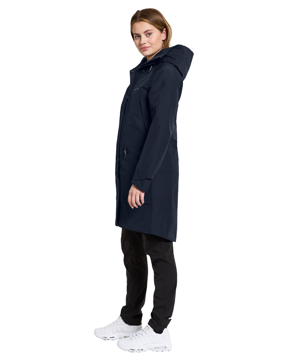 Dark Night Blue coloured Didriksons Womens Parka on White background