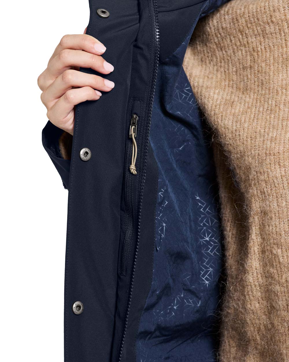 Dark Night Blue coloured Didriksons Womens Parka on White background