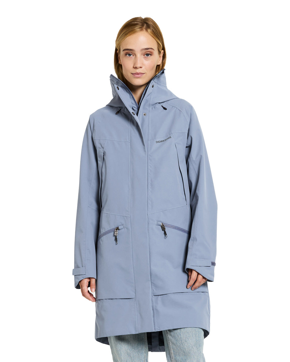 Glacial Blue coloured Didriksons Womens Parka on White background