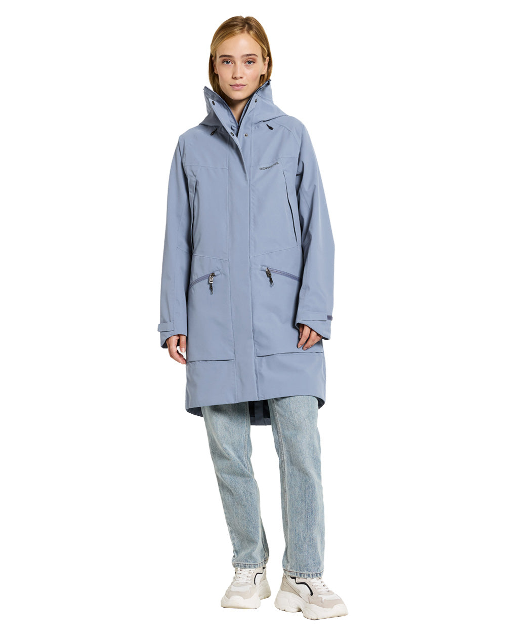 Glacial Blue coloured Didriksons Womens Parka on White background